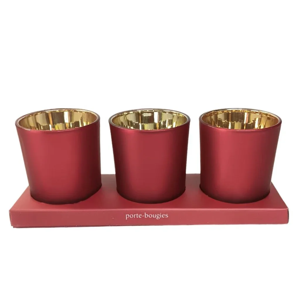 Pier One Glass Red Frosted Candleholders Star Bead Design New In Box